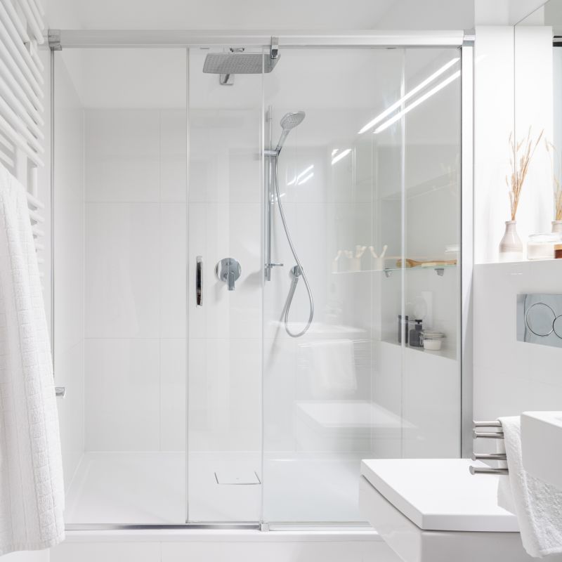 Open Walk-In Shower with Rain Shower Head